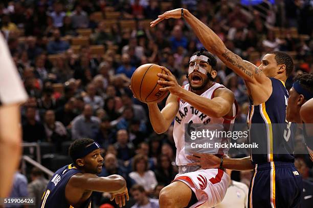 Indiana Pacers forward Myles Turner is called for the foul on Toronto Raptors guard Cory Joseph as he drives the lane. Toronto Raptors vs Indiana...