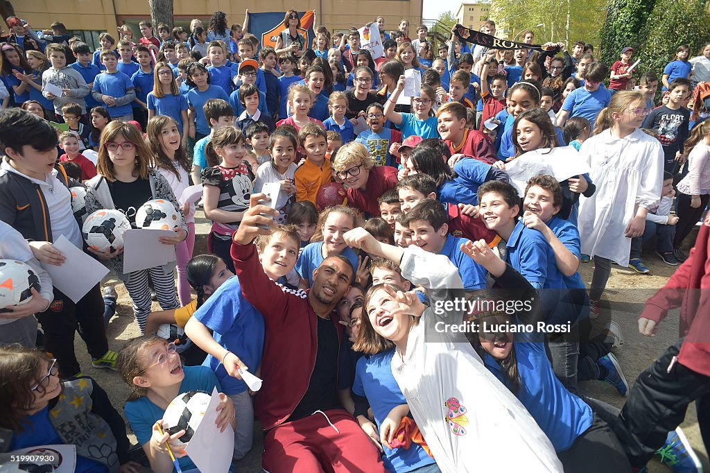 AS Roma Player William Vainquer Visits Istituto Via Dell'Aeroporto School