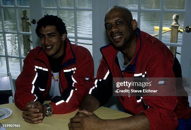 Amir Abdul Jabbar and Kareem Abdul Jabbar at the Tommy Hilfiger athletics launch, New York, February 11, 1998.