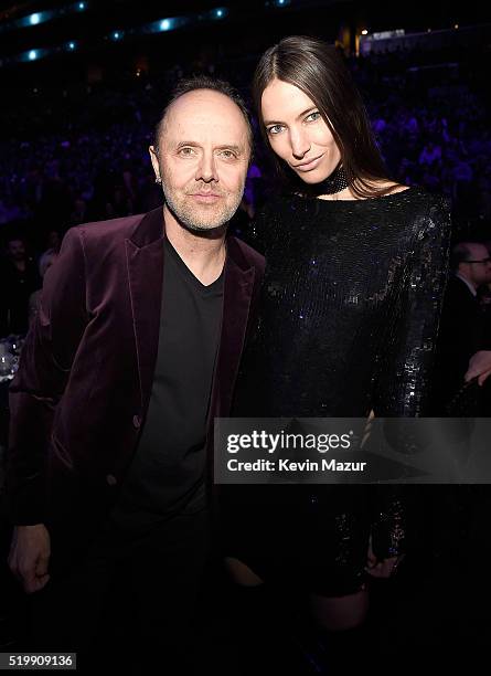 Lars Ulrich and Jessica Miller attend 31st Annual Rock And Roll Hall Of Fame Induction Ceremony at Barclays Center of Brooklyn on April 8, 2016 in...