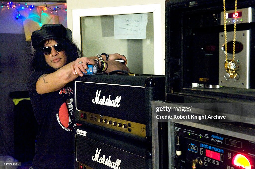 Slash Studio Portrait of Slash in his home recording studio leaning on a Marshall ...