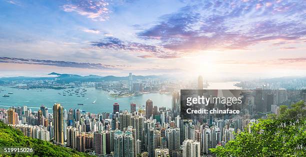 beautiful  sunrise over victoria harbor - hongkong stock pictures, royalty-free photos & images