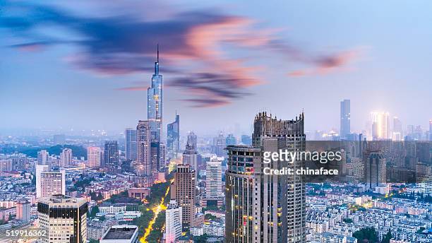 nanjing skyline at night - nanjing stock pictures, royalty-free photos & images