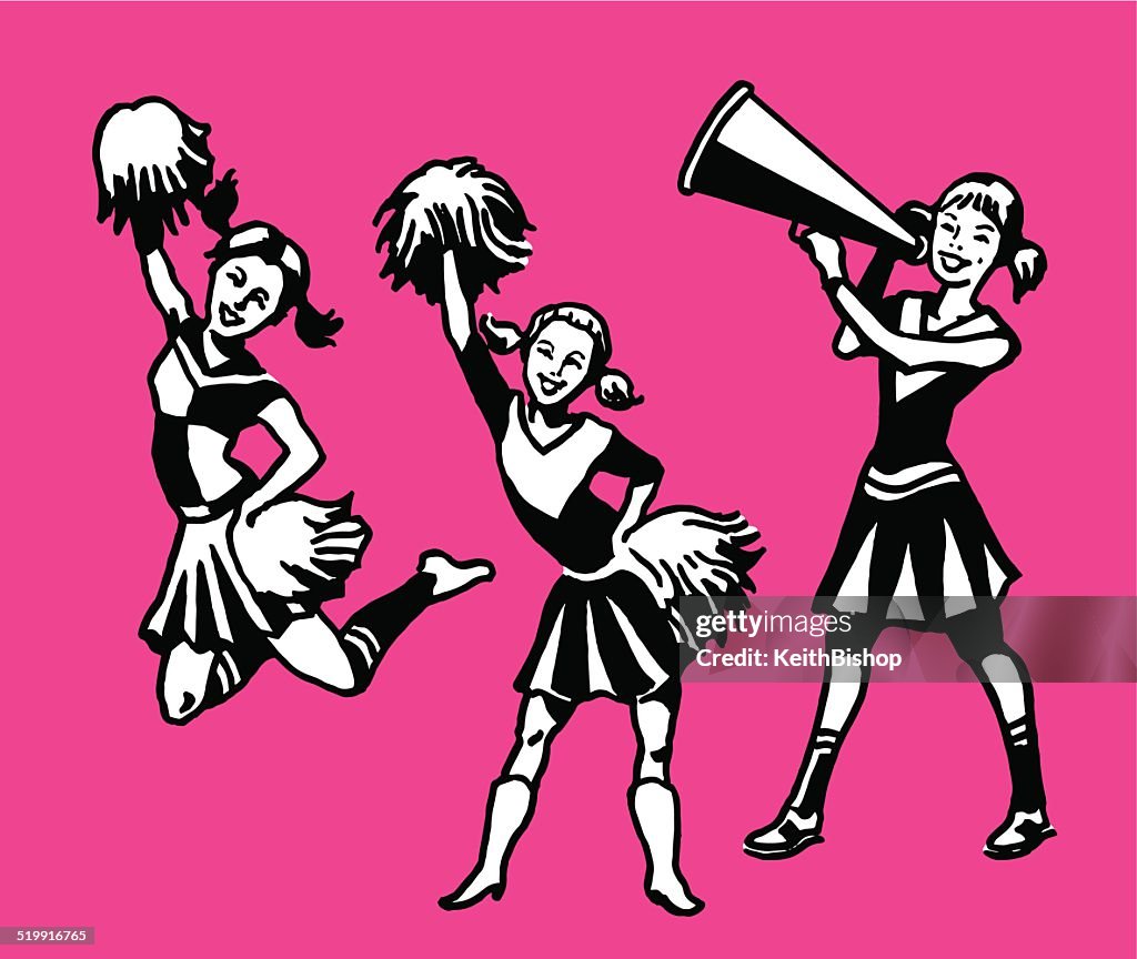 Cheerleading, Cheerleaders, Sports Icon Set, Retro