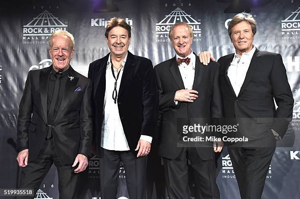 Inductees James Pankow, Walter Parazaider, Lee Loughnane and Robert Lamm of Chicago pose on stage in the press room at the 31st Annual Rock And Roll...