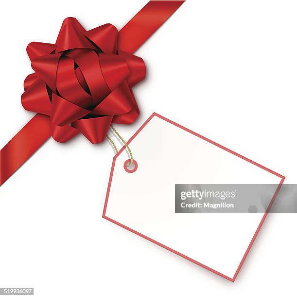 rot-geschenk-schleife mit anhänger - christmas tags stock-grafiken, -clipart, -cartoons und -symbole