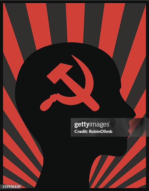 stockillustraties, clipart, cartoons en iconen met female head profile hammer and sickle - marxisme