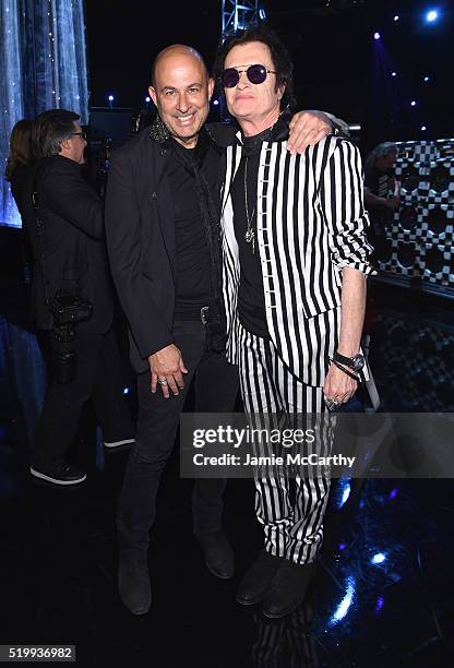 Designer John Varvatos and inductee Glenn Hughes of Deep Purple attend the 31st Annual Rock And Roll Hall Of Fame Induction Ceremony at Barclays...