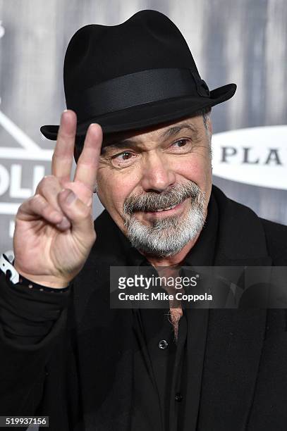 Danny Seraphine poses in the press room at the 31st Annual Rock And Roll Hall Of Fame Induction Ceremony at Barclays Center of Brooklyn on April 8,...