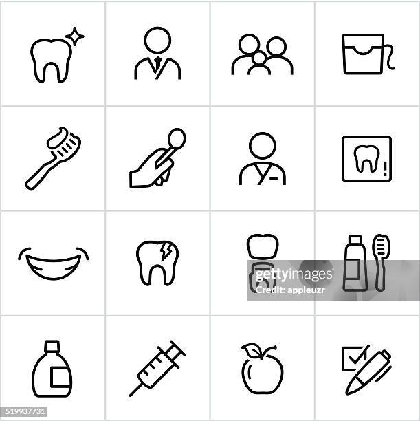 black dentistry icons - line style - mouthwash stock illustrations