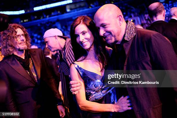 Joyce Varvatos and designer John Varvatos attend the 31st Annual Rock And Roll Hall Of Fame Induction Ceremony at Barclays Center of Brooklyn on...