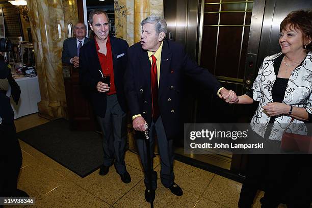 Jerry lewis and SanDee Pitnick Lewis attend 90th Birthday Of Jerry Lewis at The Friars Club on April 8, 2016 in New York City.