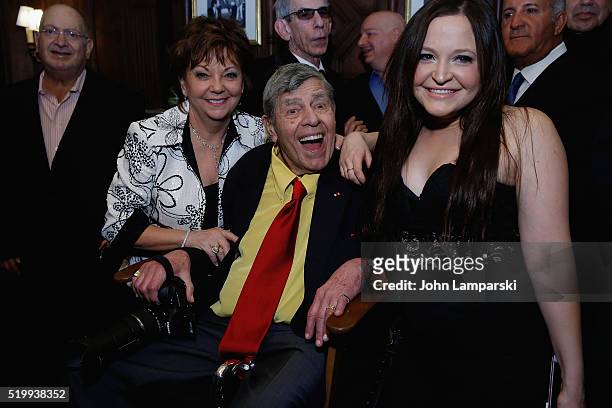 SanDee Pitnick, Jerry lewis and Dani Lewis attend 90th Birthday Of Jerry Lewis at The Friars Club on April 8, 2016 in New York City.
