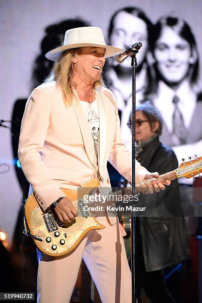 Robin Zander of Cheap Trick performs onstage during 31st Annual Rock And Roll Hall Of Fame Induction Ceremony at Barclays Center of Brooklyn on April...