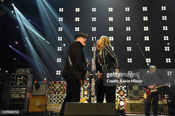 Rick Nielsen of Cheap Trick, Rob Thomas and Sheryl Crow perform onstage during 31st Annual Rock And Roll Hall Of Fame Induction Ceremony at Barclays...