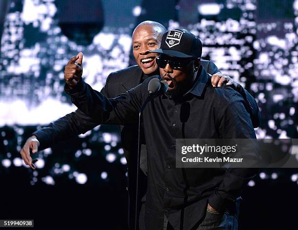 Ren speaks onstage during 31st Annual Rock And Roll Hall Of Fame Induction Ceremony at Barclays Center of Brooklyn on April 8, 2016 in New York City.