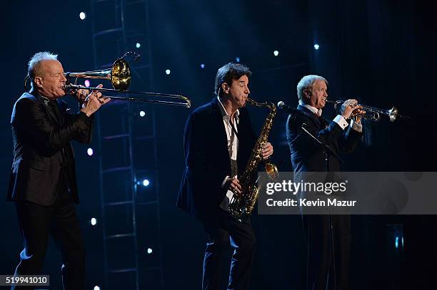 Chicago performs onstage during 31st Annual Rock And Roll Hall Of Fame Induction Ceremony at Barclays Center of Brooklyn on April 8, 2016 in New York...