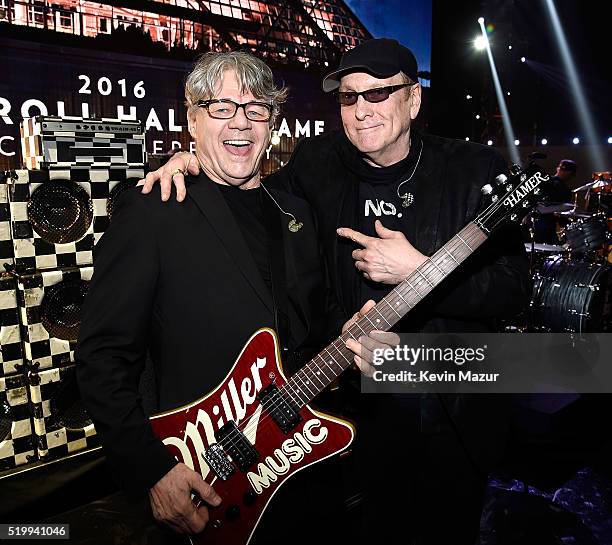 Steve Miller and Rick Nielsen attend 31st Annual Rock And Roll Hall Of Fame Induction Ceremony at Barclays Center of Brooklyn on April 8, 2016 in New...