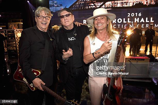 Steve Miller, Rick Nielsen and Robin Zander attend 31st Annual Rock And Roll Hall Of Fame Induction Ceremony at Barclays Center of Brooklyn on April...