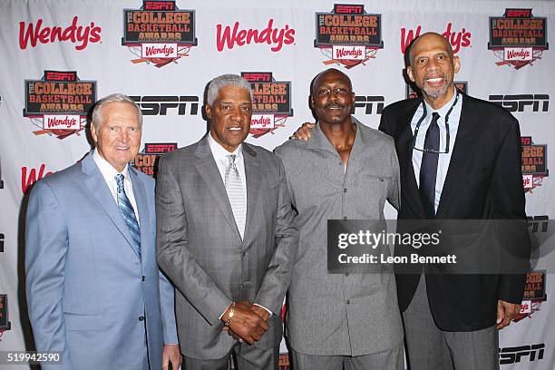 Legends Jerry West, Julius Erving, Karl Malone and Kareem Abdul-Jabbar attends the 2016 College Basketball Awards Presented By Wendy's at Microsoft...