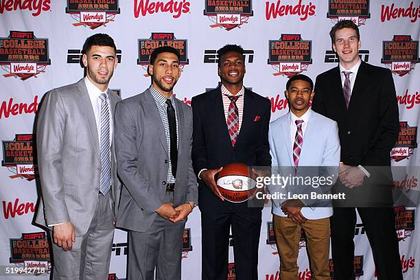 Georges Niang, Denzel Valentine, Buddy Hield, Tyler Ulis and Jakob Poeltl attends the 2016 College Basketball Awards Presented By Wendy's at...