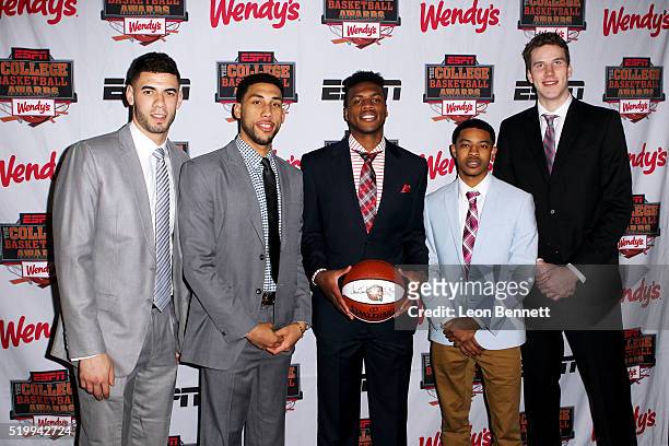 Georges Niang, Denzel Valentine, Buddy Hield, Tyler Ulis and Jakob Poeltl attends the 2016 College Basketball Awards Presented By Wendy's at...