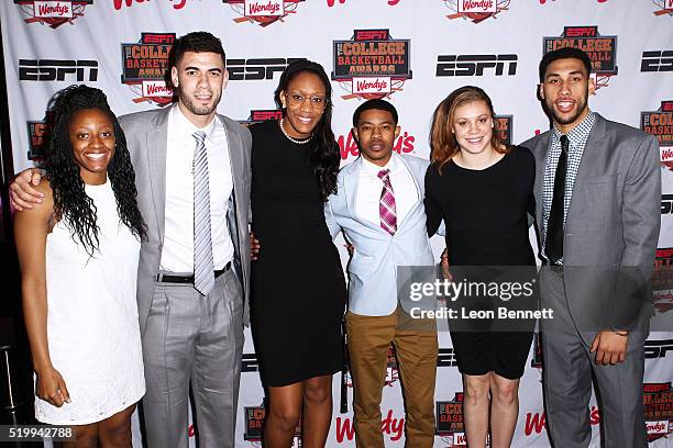 Kelsey Mitchell, Georges Niang, AÕja Wilson, Tyler Ulis, Rachel Banham and Denzel Valentine attends the 2016 College Basketball Awards Presented By...