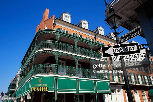 bourbon street hotel and street signs - bourbon st sign stock pictures, royalty-free photos & images