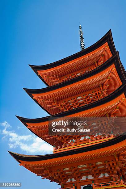 pagoda at itsukushima jinja shrine - itsukushima shrine stock pictures, royalty-free photos & images