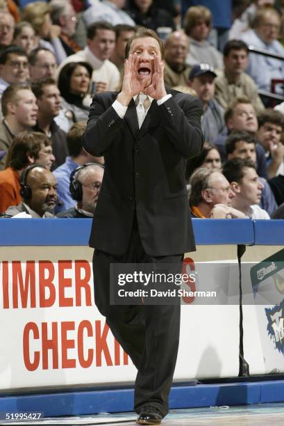 Head Coach Flip Saunders of the Minnesota Timberwolves calls a play during the game with the Phoenix Suns on January 4, 2005 at the Target Center in...