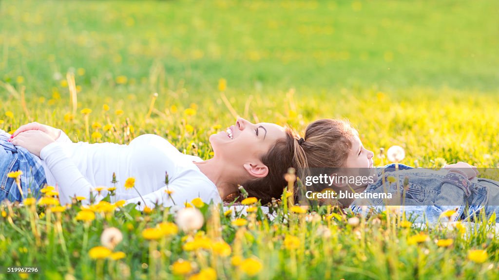 Mother and daughter on beautiful spring day