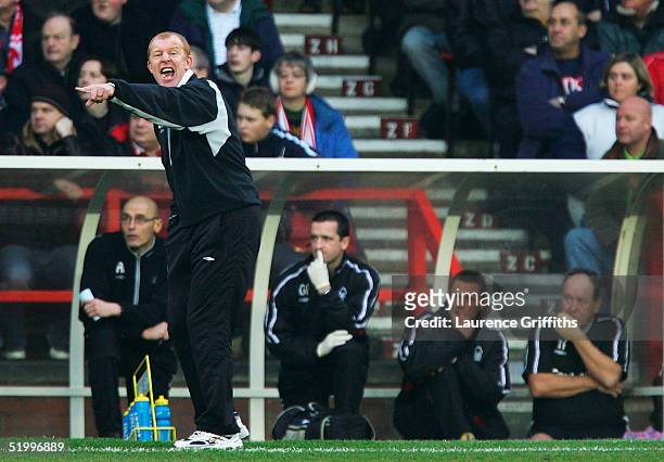 Gary Megson of Nottingham Forest gives out instructions from the touchline during the Coca-Cola Championship match between Nottingham Forest and...