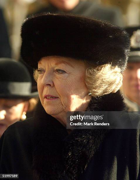 Queen Beatrix from Holland leaves the Cathedral after the funeral of the Grand Duchess Josephine Charlotte January 15, 2005 in Luxembourg. The Grand...