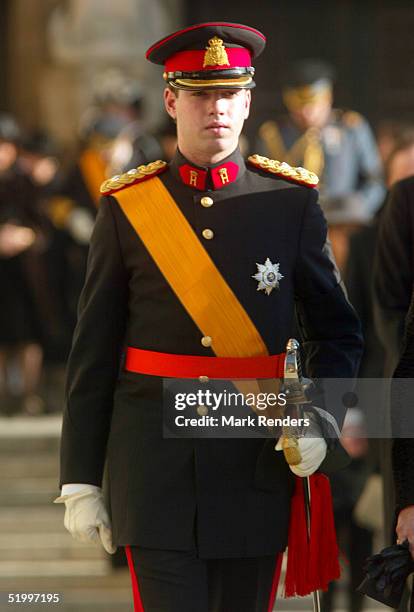 The son of Prince Guillaume and Princess Sibilla from Luxembourg leaves the Cathedral after the funeral of the Grand Duchess Josephine Charlotte...