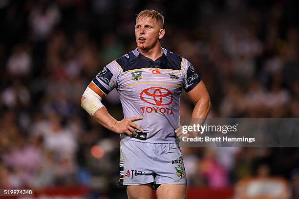 Ben Hannant of the Cowboys looks on during the round six NRL match between the Penrith Panthers and the North Queensland Cowboys at Pepper Stadium on...