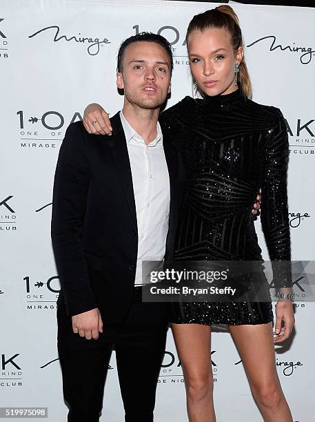 Singer/songwriter Alexander DeLeon and model Josephine Skriver arrive at her birthday celebration at 1 OAK Nightclub at The Mirage Hotel & Casino on...