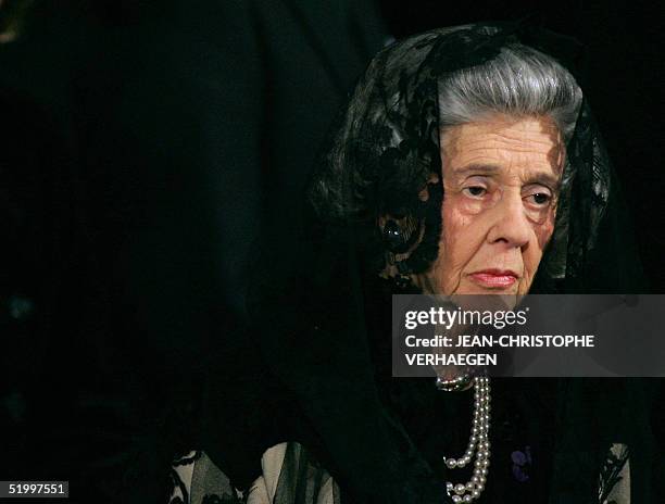 Queen Fabiola of Belgium listens to a sermon during the funeral of Luxembourg Grand Duchess Josephine-Charlotte at the Notre Dame Cathedral in...