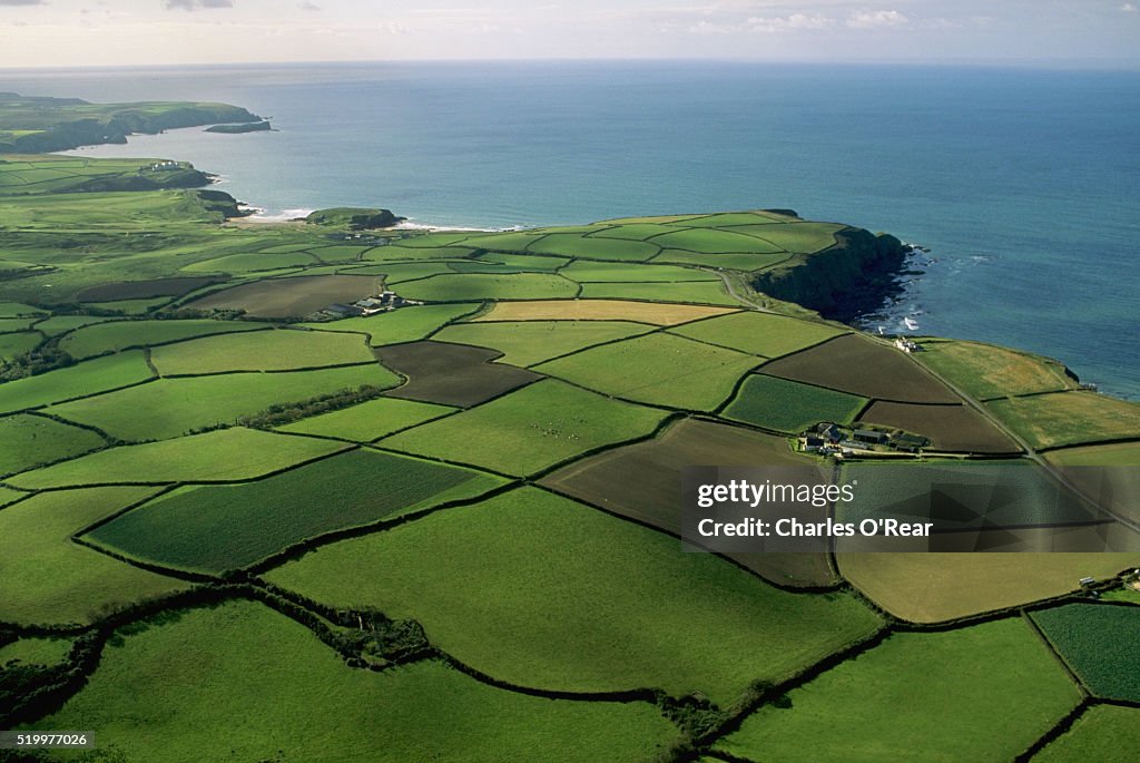 Aerial View of Coastal Fields