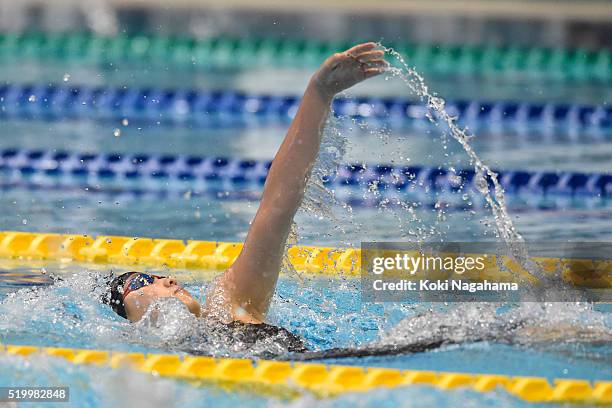 Natsumi Sakai competes in the Women's 200m Backstroke semi final during the Japan Swim 2016 at Tokyo Tatsumi International Swimming Pool on April 9,...