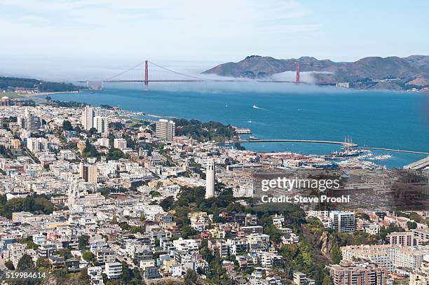 coit tower and golden gate bridge - san francisco bay stock pictures, royalty-free photos & images