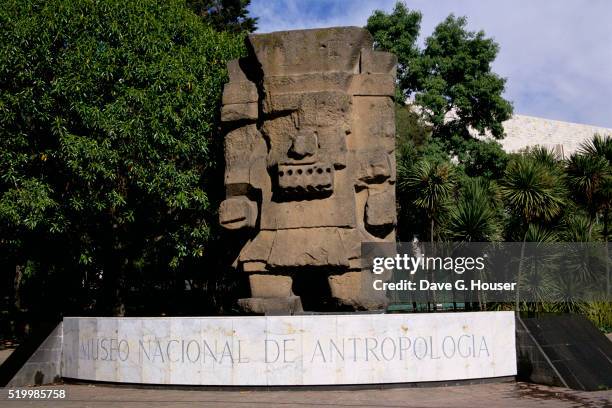 statue at museo nacional de antropologia - museo nacional de antropologia stock pictures, royalty-free photos & images
