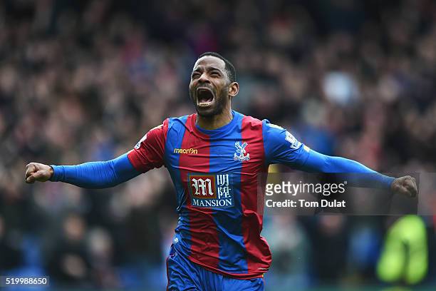 Jason Puncheon of Crystal Palace celebrates scoring his team's first goal during the Barclays Premier League match between Crystal Palace and Norwich...