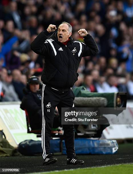 Swansea head coach Francesco Guidolin reacts on the final whistle after the Barclays Premier League match between Swansea City and Chelsea at Liberty...