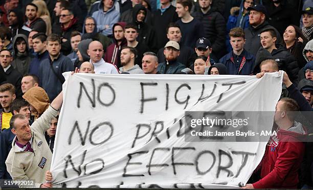 Aston Villa supporters protest holding up a banner saying ' no fight, no pride, no effort' during the Barclays Premier League match between Aston...