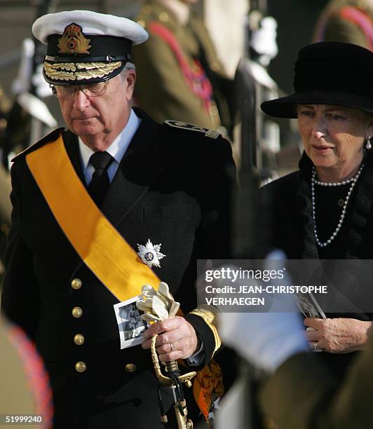 Belgian King Albert II, stands next to Queen Paola during the funeral of his sister, Luxembourg Grand Duchess Josephine Charlotte, in Notre Dame de...