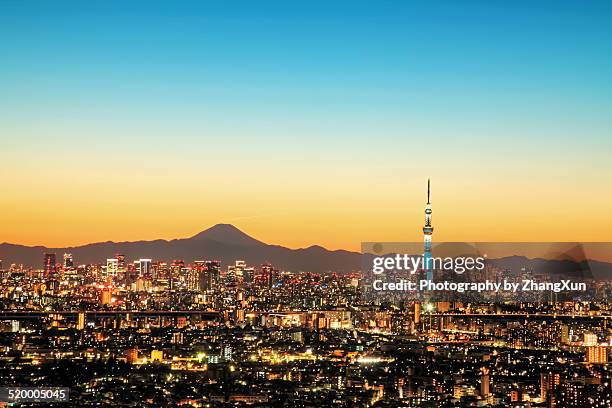 tokyo city aerial view after dark - tokyo skytree stock pictures, royalty-free photos & images