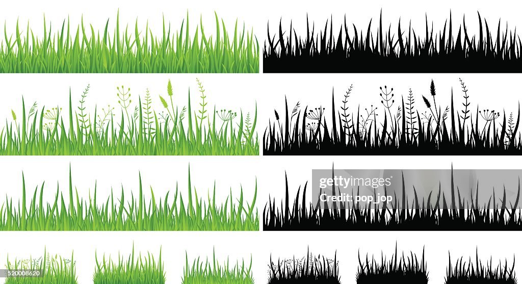 Green Grass - Seamless Pattern and Silhouettes - Illustration