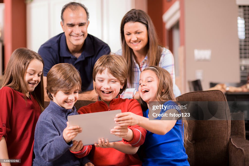 Family Using Digital Technology Family Using Digital Tablet At Home Children Parents Technology High ...