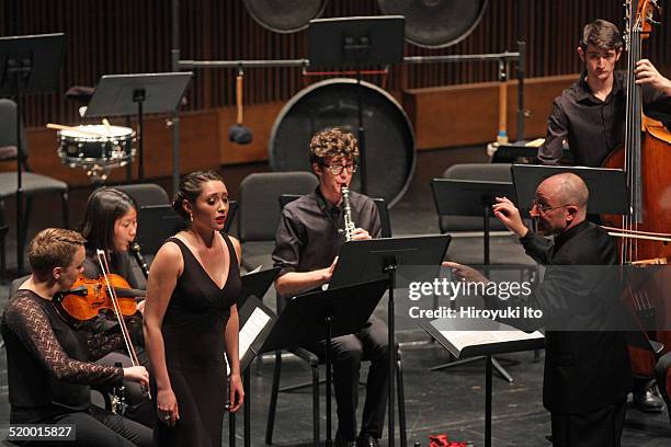 Jeffrey Milarsky leading the soprano Lara Second-Haid with Axiom in Harrison Birtwistle's "Three Settings of Celan" at Peter Jay Sharp Theater at the...