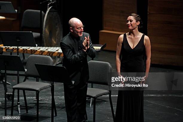 Jeffrey Milarsky leading the soprano Lara Second-Haid with Axiom in Harrison Birtwistle's "Three Settings of Celan" at Peter Jay Sharp Theater at the...